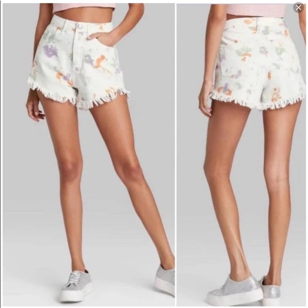 Wild Fable Purple and White Jean Shorts with Distressed Hem - Picture 4 of 11